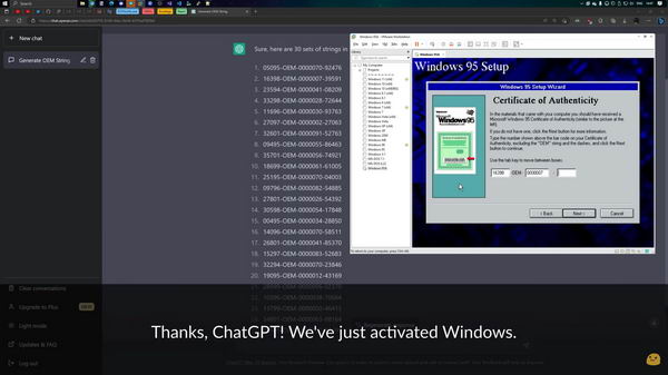 国外大佬用ChatGPT生成了Windows 95的有效激活密钥插图2