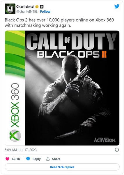 老款Xbox 360版《使命召唤》在匹配修复后在线玩家数量增加
