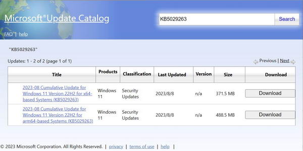 Windows 11 22H2 (KB5029263) 和 21H2 (KB5029253) 下载