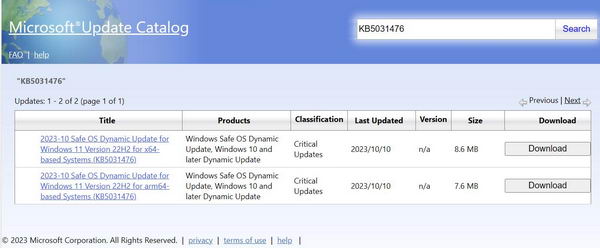 Windows 11 KB5031476, KB5031475 补丁下载 - 改进 22H2、21H2 WinRE