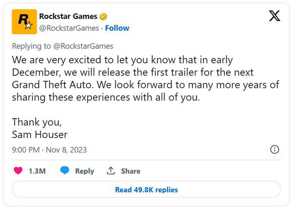 Rockstar 宣布《GTA 6》首部预告片将于 12 月发布插图1