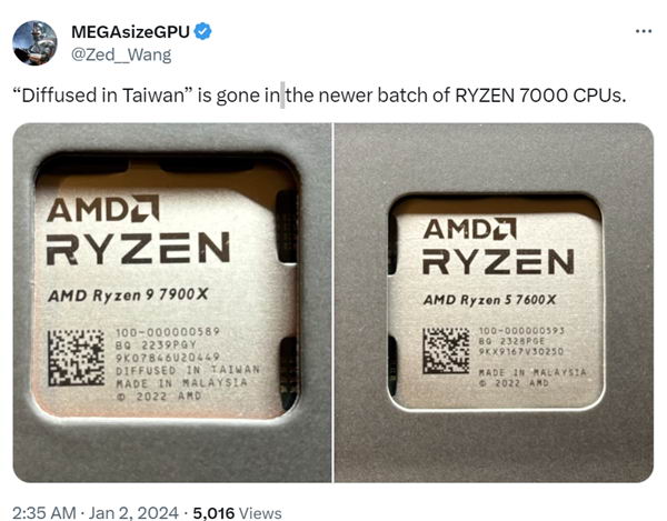 AMD处理器表面全部删除“Taiwan”字样！原因没想到插图1