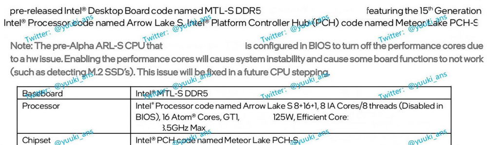 英特尔 Arrow Lake-S 台式机 CPU 规格曝光插图1