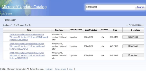 Windows 10 22H2 非安全预览版更新 KB5034843 下载插图