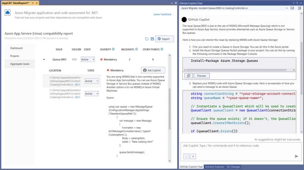微软为 Visual Studio 中的 Azure 迁移工具添加 GitHub Copilot