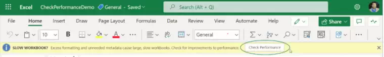 Microsoft 365 Insiders 的 Excel Windows 应用程序会自动 "检查性能"插图1