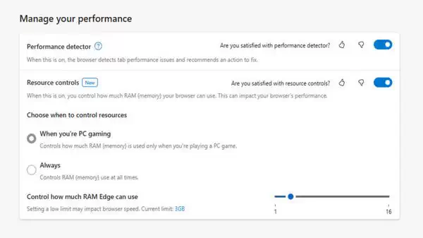 Microsoft Edge 125 Beta 版新增控制功能，可设置浏览器的内存使用量插图