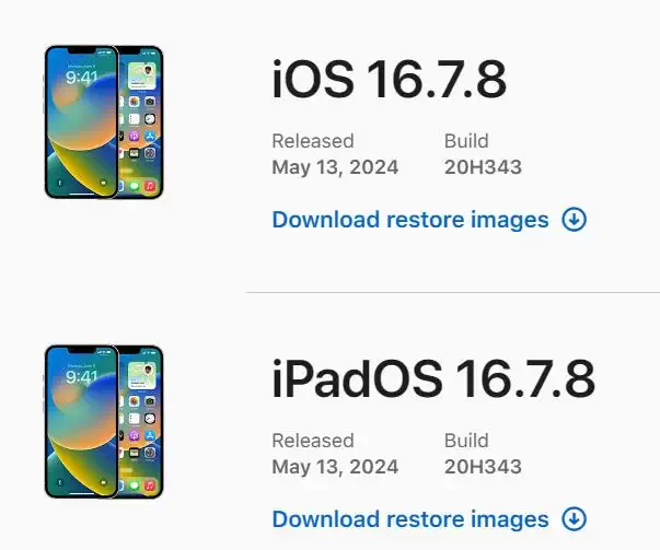 [IPSW] 苹果 iPadOS / iOS 16.7.8（20H343）官方固件下载